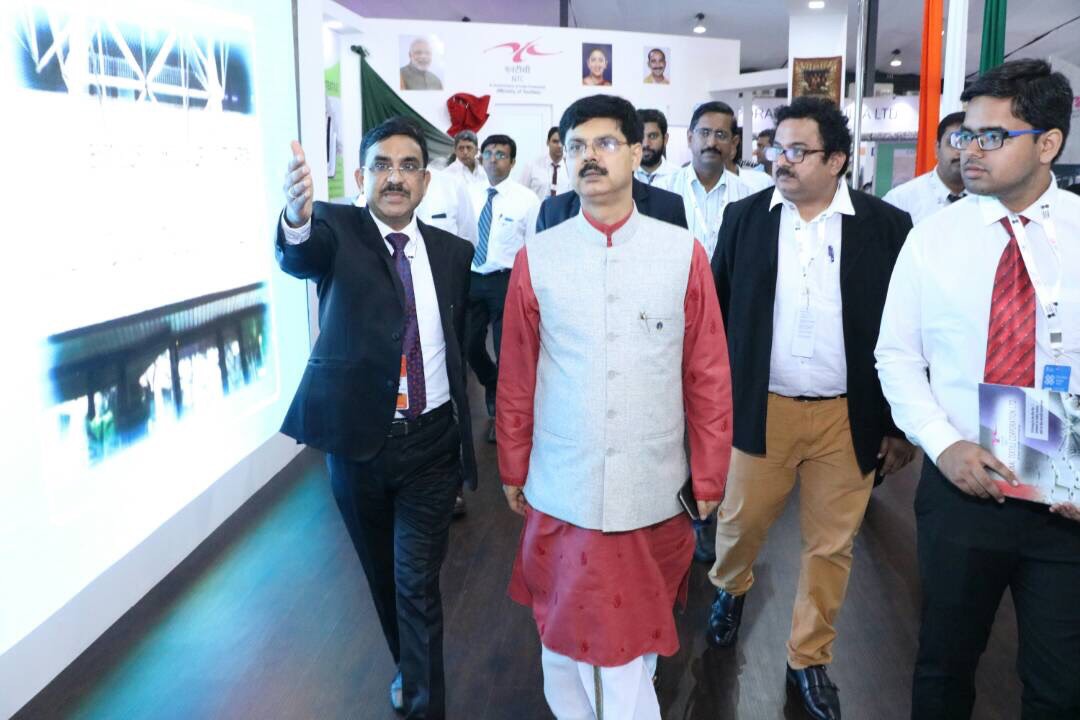 Shri P. C. Vaish, CMD NTCL is guiding the Honourable Secretary Shri Anant Kumar Singh, IAS, Ministry Of Textile, GOI during his visit to NTC stall in mega event Textiles India 2017